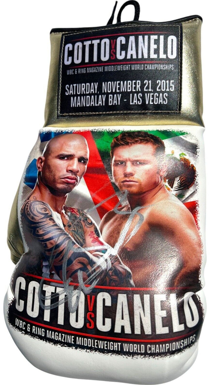 SAUL CANELO ALVARAZ VS MIGUEL COTTO SIGNED OFFICIAL BOXING GLOVE PROMOTION JSA