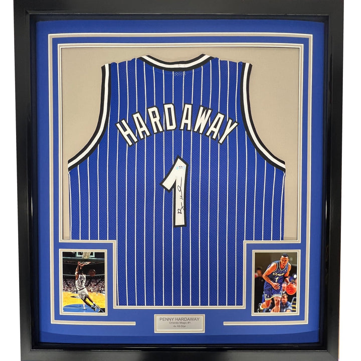 Framed Autographed/Signed Anfernee Penny Hardaway 33x42 Blue Jersey PSA COA