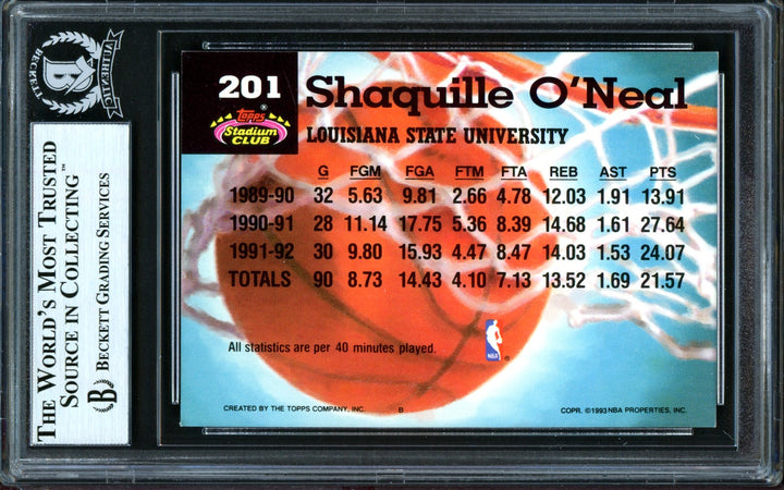 Shaquille O'Neal Signed 1992-93 Stadium Club Members Choice RC 201 Magic Beckett