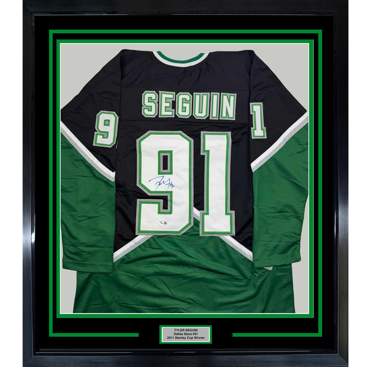 Framed Autographed/Signed Tyler Seguin 35x39 Dallas Black Jersey Beckett BAS COA