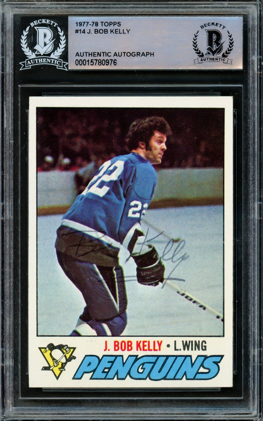 J. Bob Kelly Signed 1977-78 Topps Card #14 Pittsburgh Penguins Beckett #15780976
