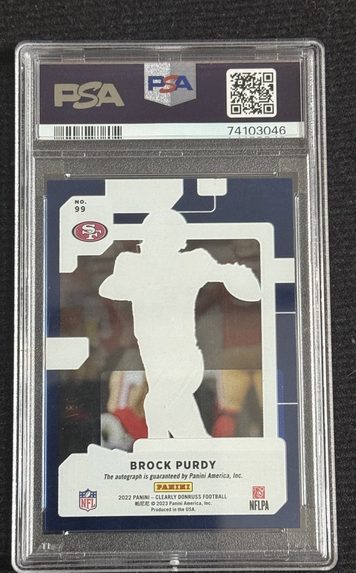 2022 Clearly Donruss #99 Brock Purdy Signed Rookie Blue Auto /99 PSA 9 Mint Rc