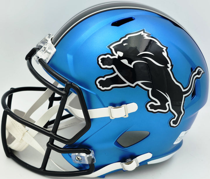 Barry Sanders Auto Lions 2024 Alt Blue Full Size Speed Replica Helmet Beckett
