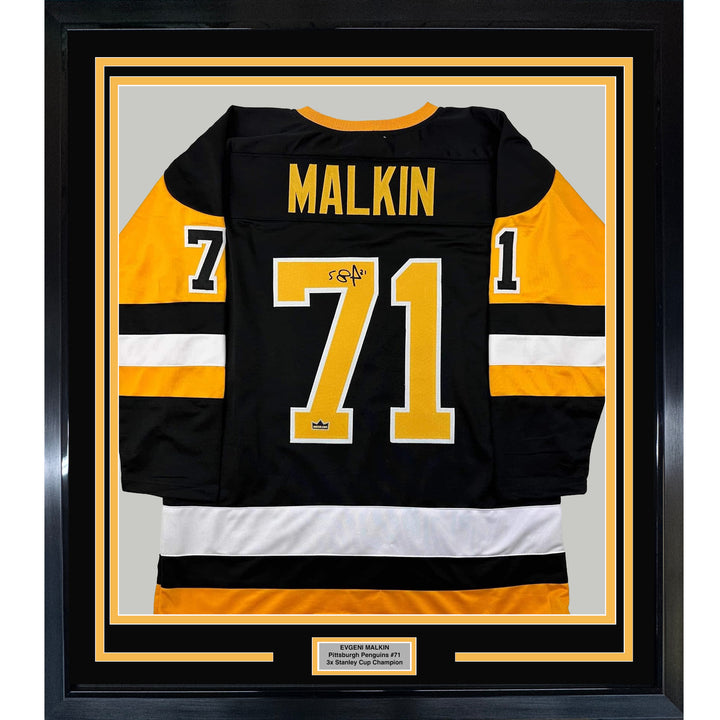 Framed Facsimile Autographed Evgeni Malkin 33x42 Black Reprint Laser Auto Jersey