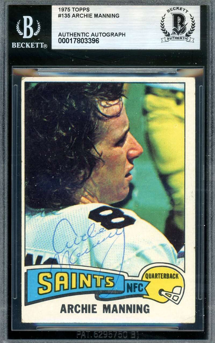 Archie Manning Beckett BAS Autograph 1975 Topps Vintage Signed