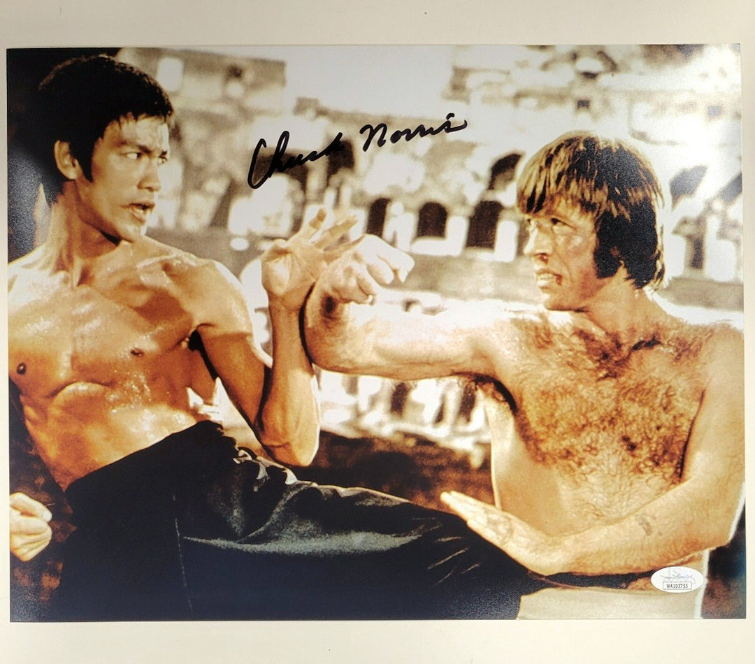 Chuck Norris signed Return of the Dragon 11x14 Bruce Lee photo JSA Witnessed COA