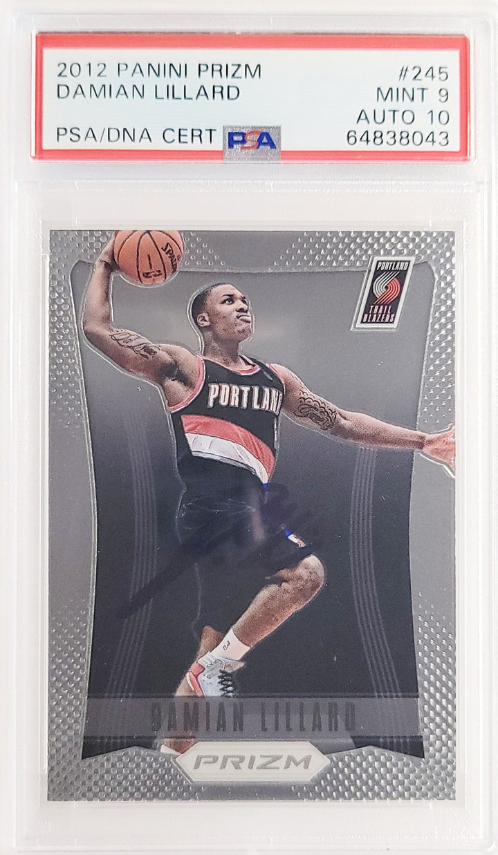 Damian Lillard Signed 2012-13 Panini Prizm RC 245 PSA 9 Sig 10 On Card PSA/DNA