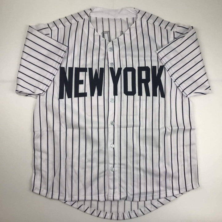 Autographed/Signed CECIL FIELDER New York Pinstripe Jersey JSA COA Auto
