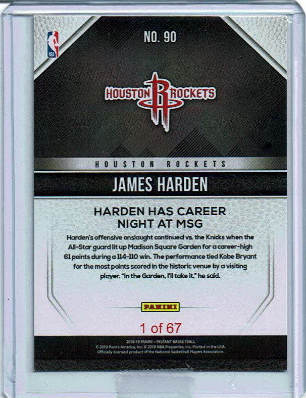 JAMES HARDEN HAS CAREER NIGHT AT MSG vs NEW YORK KNICKS PANINI INSTANT CARD #90