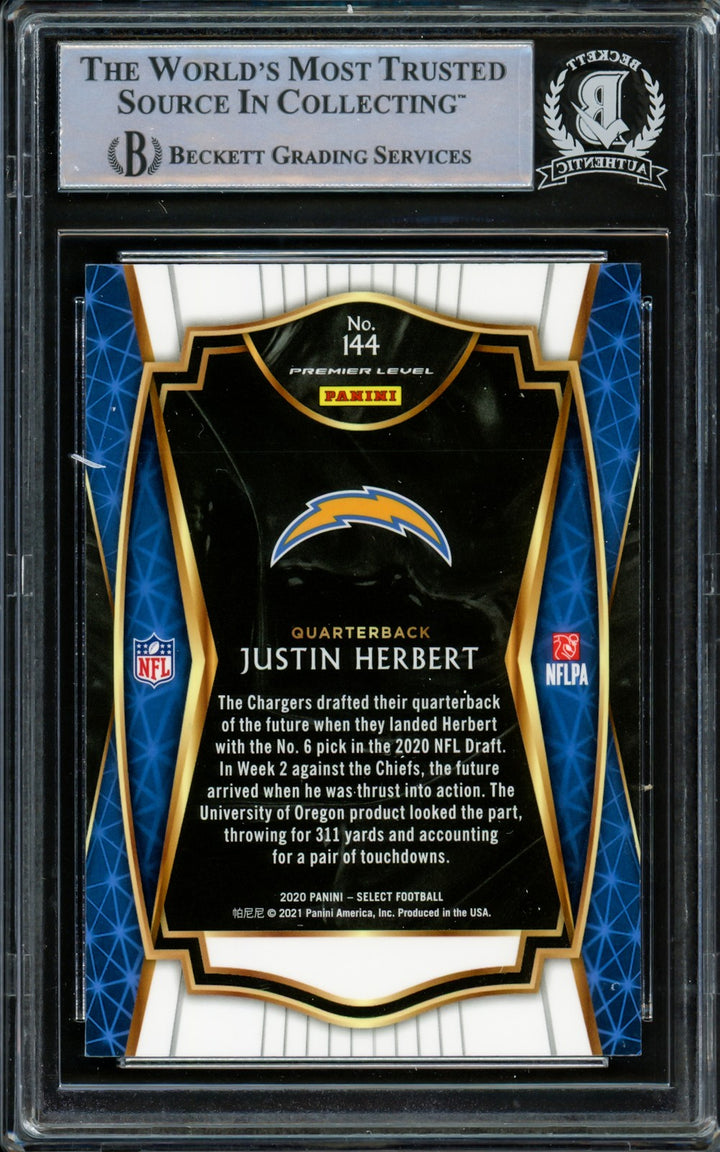 Justin Herbert Signed 2020 Panini Select Premier Level RC 144 Chargers Beckett