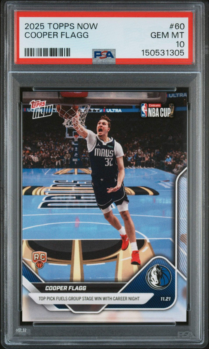 Graded 2025 Topps Now Cooper Flagg #60 Rookie RC Basketball Card PSA 10 Gem Mint