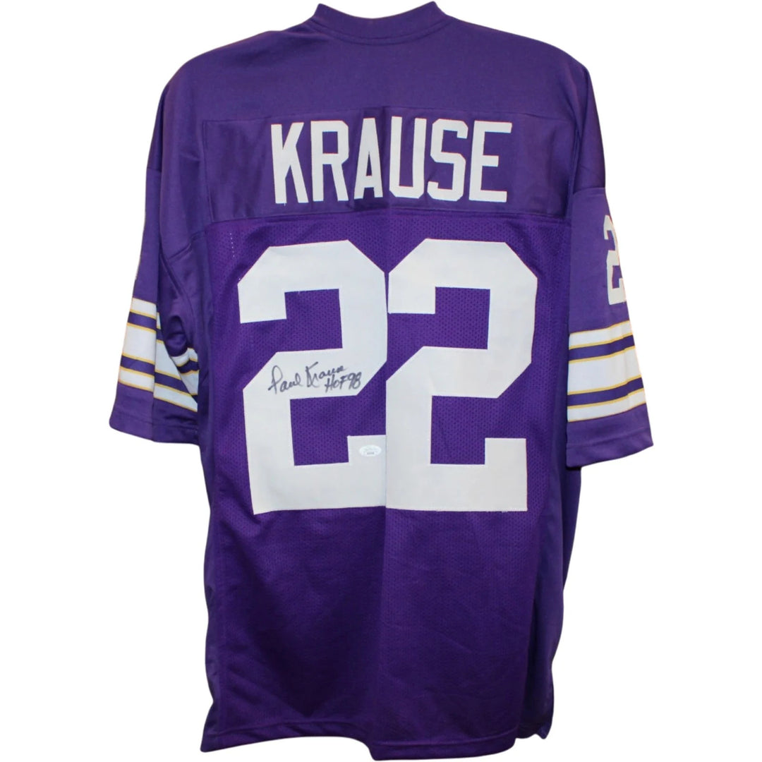 Paul Krause Autographed Pro Style Jersey Purple Size XL HOF James Spence 58789