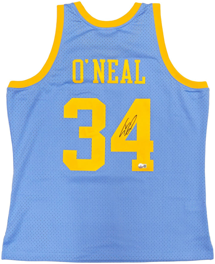 Lakers Shaquille ONeal Auto Baby Blue Mitchell Ness 01-02 HWC Swingman Jersey XL