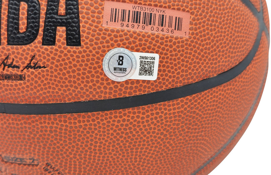 Patrick Ewing Signed Composite Leather Knicks Logo Basketball Beckett Wit