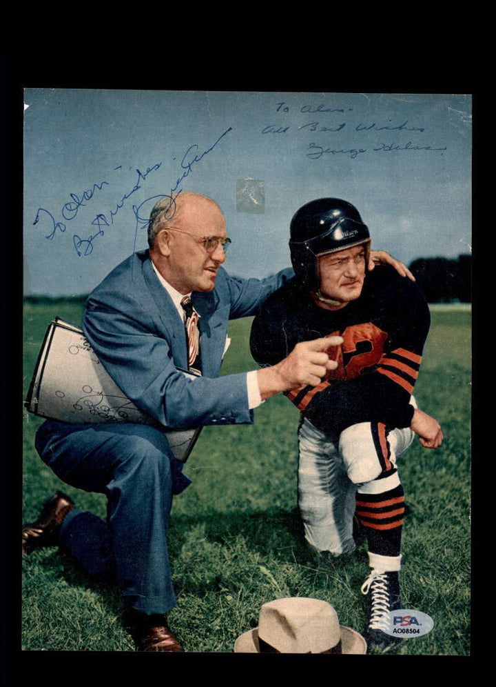 George Halas Sid Luckman PSA DNA Signed Vintage 8x10 Photo Bears Autograph