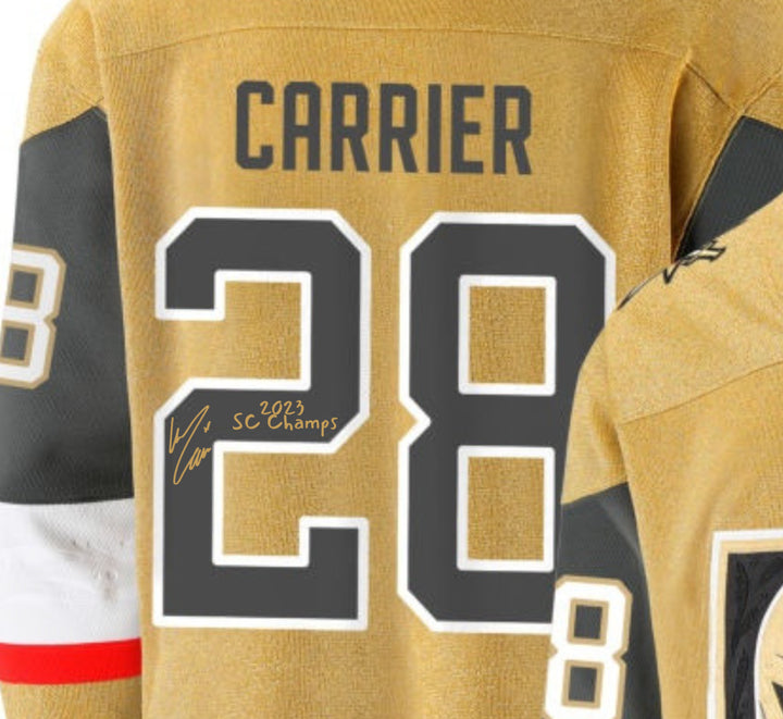 William Carrier Signed Vegas Golden Knights Gold Jersey Inscribed Champs IGM COA