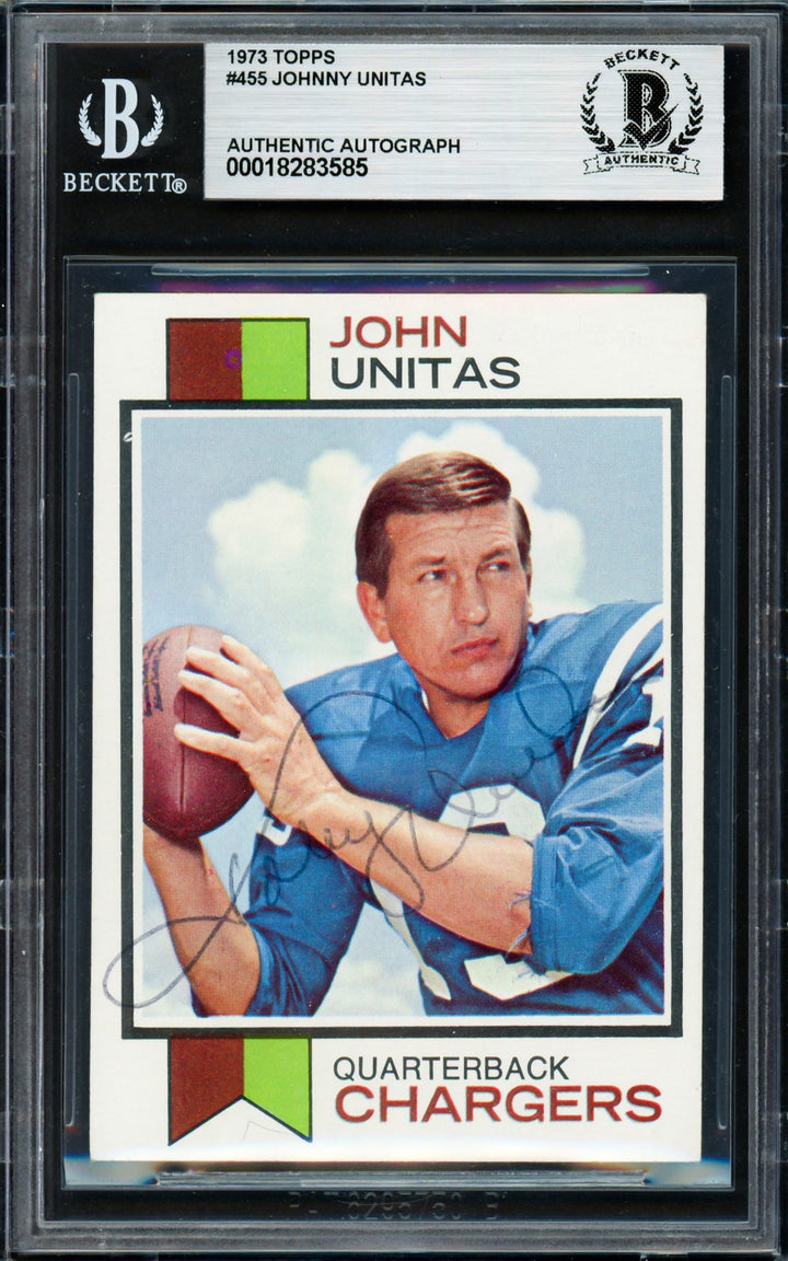 Johnny Unitas Signed 1973 Topps Card 455 San Diego Chargers Beckett #18283585