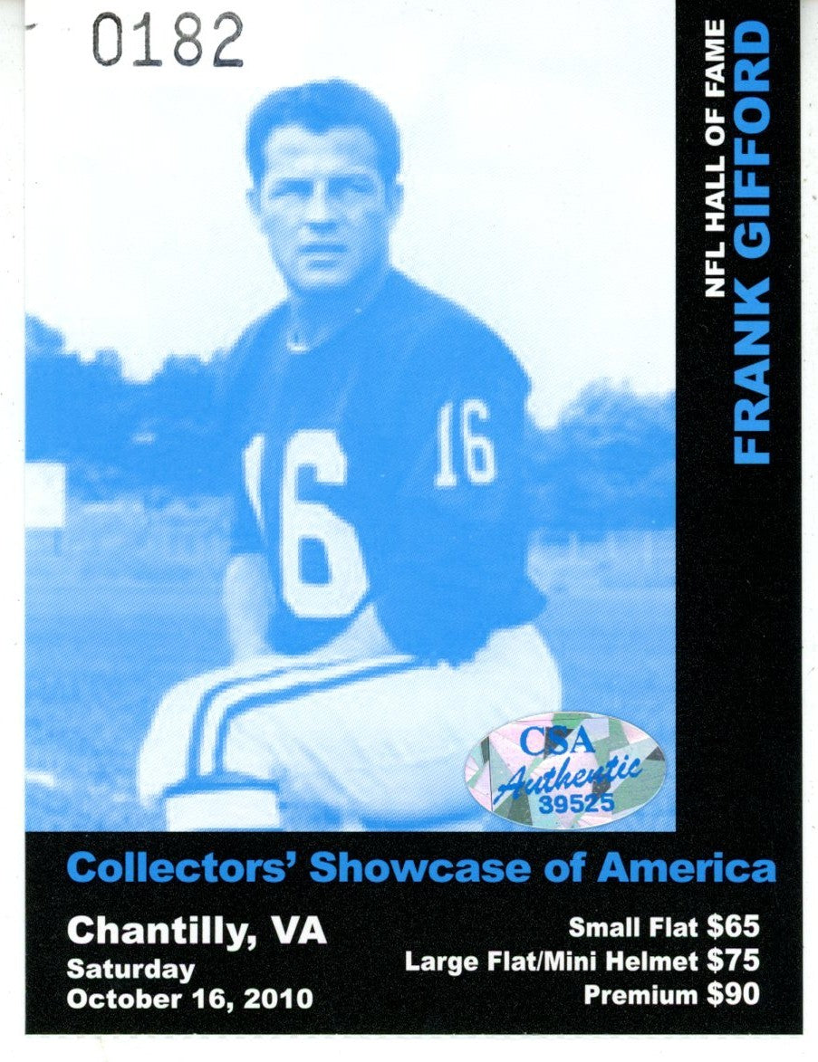 Fank Gifford Autographed/Signed New York Giants 8x10 Photo HOF Beckett 56060