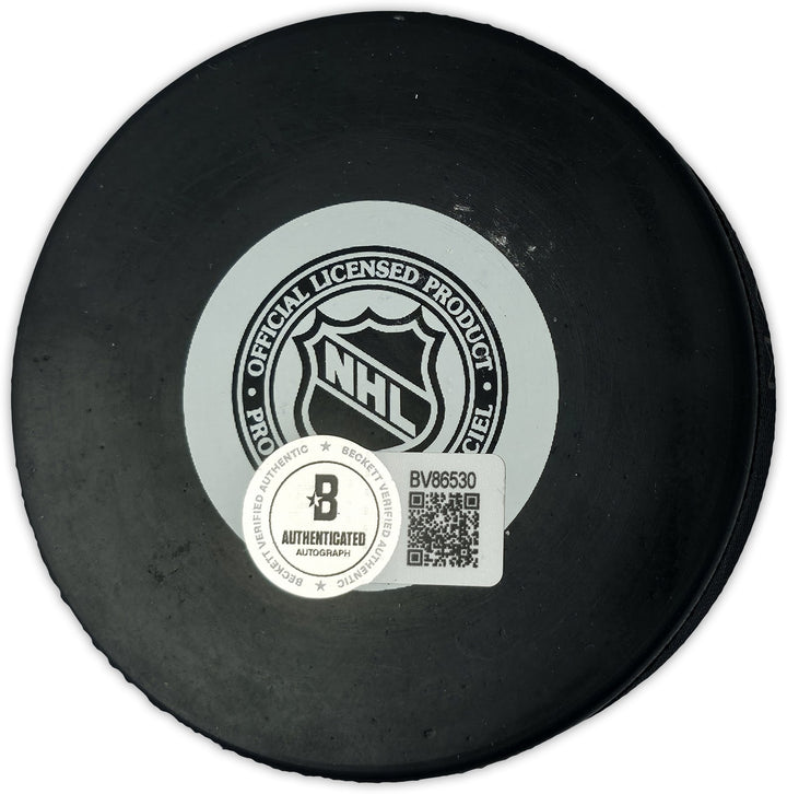 Jarome Iginla Signed Official Flames Logo Puck Beckett QR #BV86530