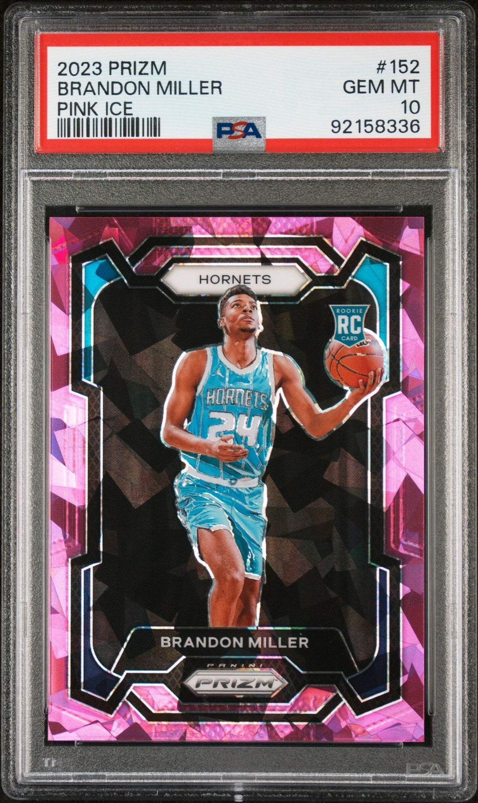 Graded 2023 Panini Prizm Brandon Miller #152 Pink Ice RC Basketball Card PSA 10