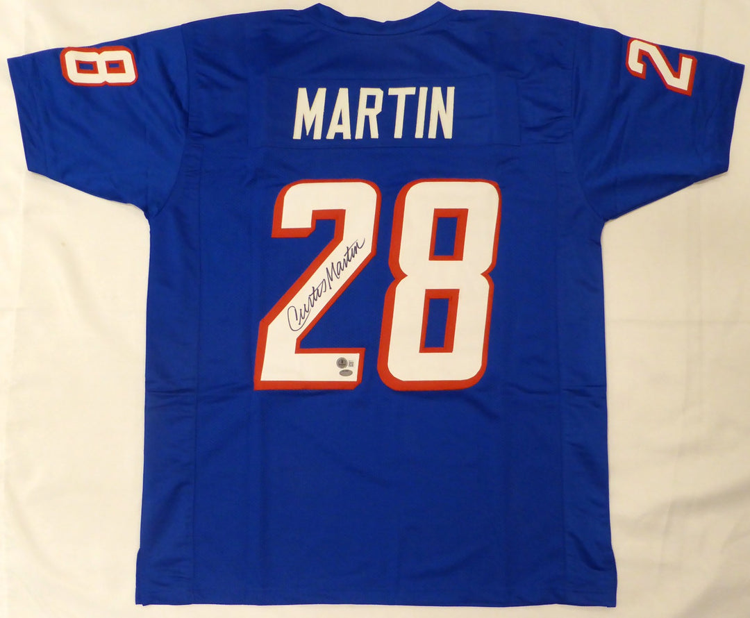 New England Patriots Curtis Martin Signed Blue Jersey Beckett #BM37178