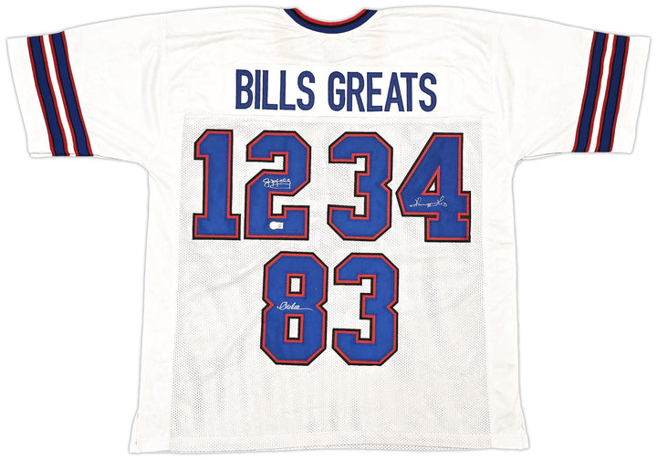 Bills Jim Kelly, Thurman Thomas & Andre Reed Signed White Jersey Beckett Witness