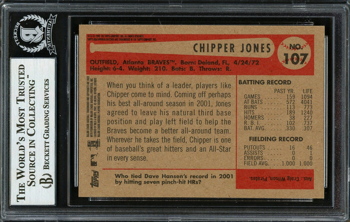 Chipper Jones Signed 2002 Bowman Heritage Black Box Card 107 Braves Beckett