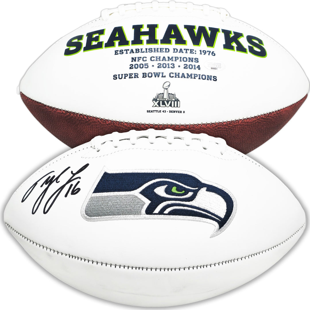 Tyler Lockett Autographed Signed Seattle Seahawks White Logo Football MCS Holo
