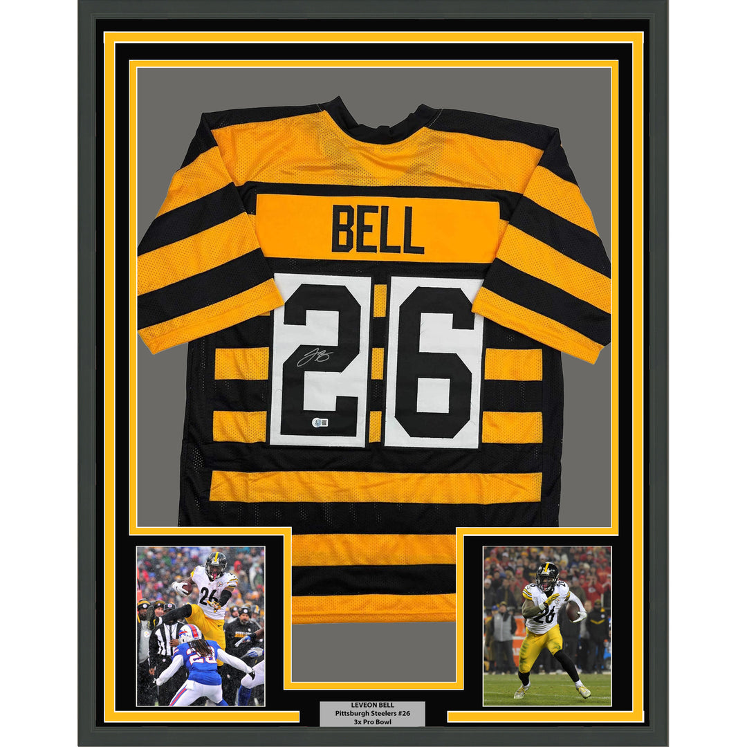 Framed Autographed/Signed Le'Veon LeVeon Bell 35x39 Pittsburgh BB Jersey JSA COA