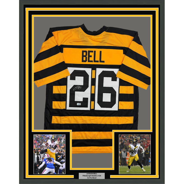 Framed Autographed/Signed Le'Veon LeVeon Bell 35x39 Pittsburgh BB Jersey JSA COA