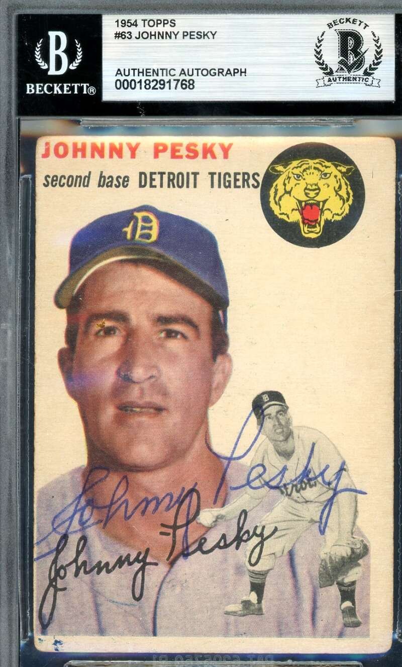 Johnny Pesky Beckett BAS Signed 1954 Topps Autograph