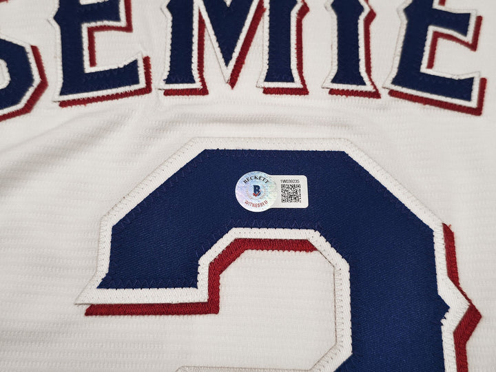 Rangers Marcus Semien Auto White Nike Jersey Size XXL "23 WS Champs" Beckett Wit