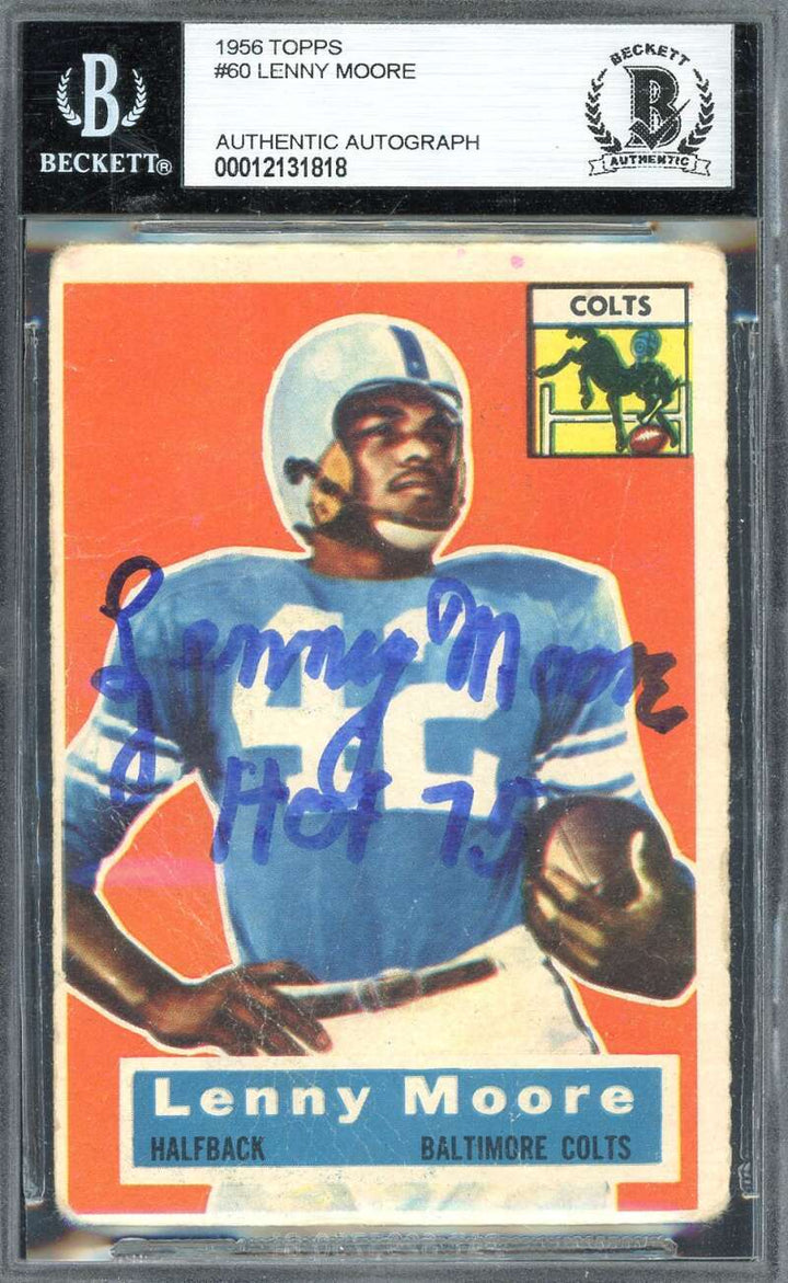 Lenny Moore Beckett BAS Signed 1956 Topps Rookie Autograph