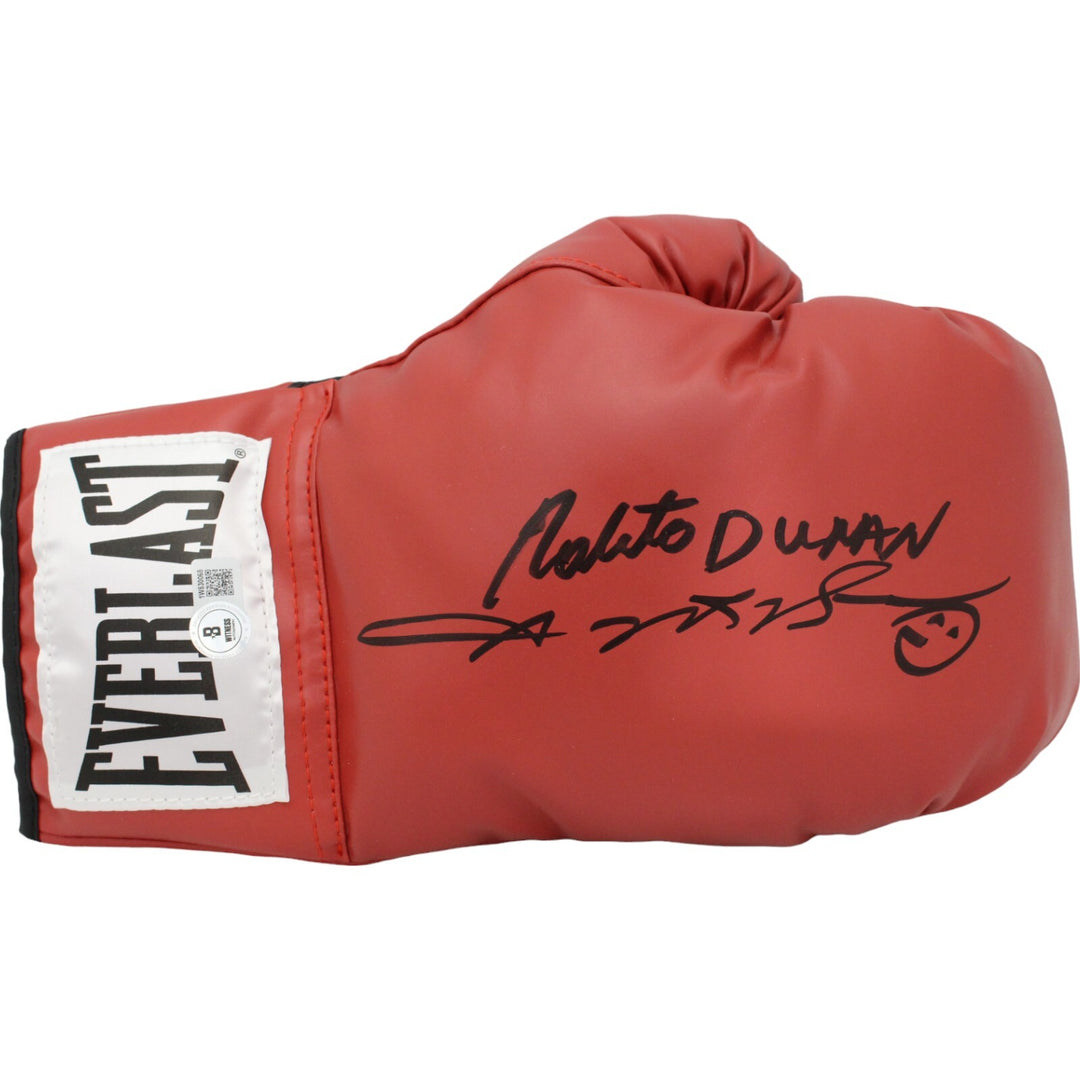 Sugar Ray Leonard Roberto Duran Signed Red Right Boxing Glove Beckett 44771
