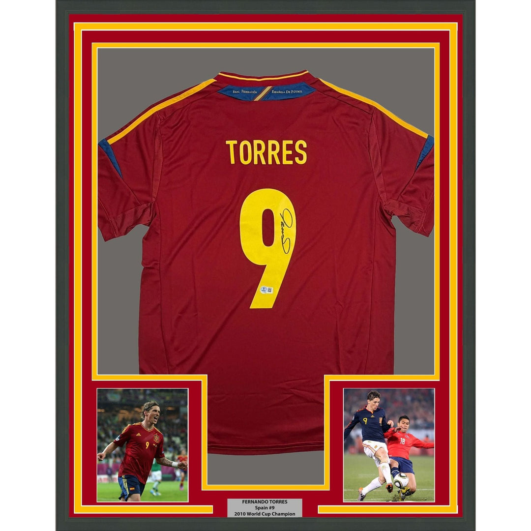 Framed Autographed/Signed Fernando Torres 35x39 Spain Red Jersey BAS COA #2