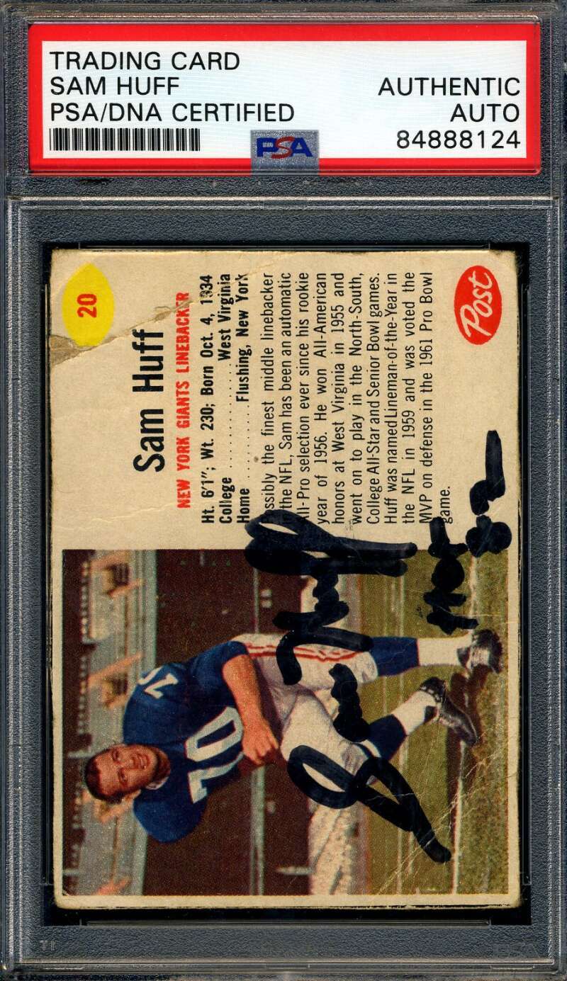 Sam Huff PSA DNA Signed 1962 Post Autograph