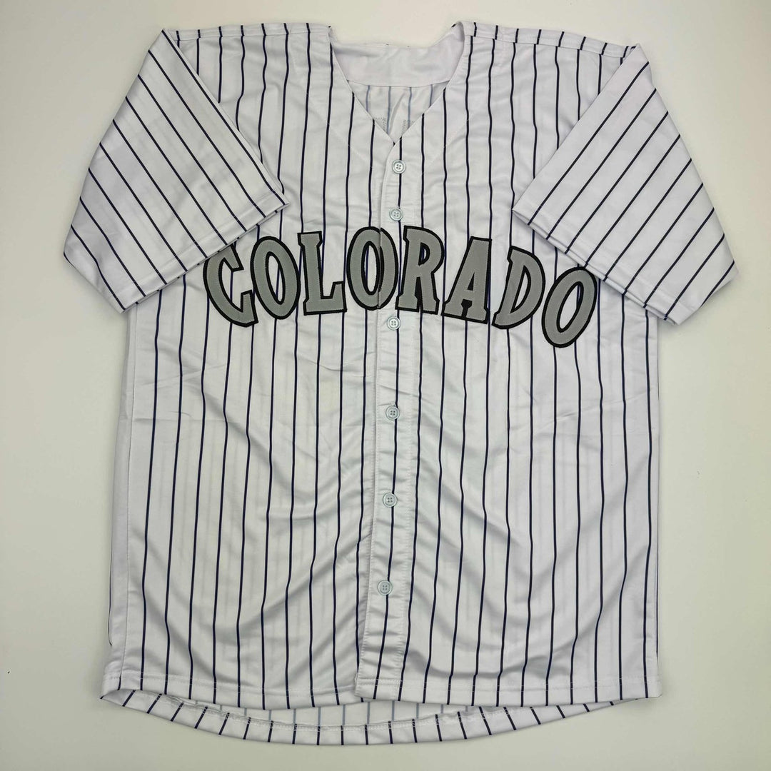 Autographed/Signed Todd Helton HOF 24 Colorado Pinstripe Jersey Tristar COA