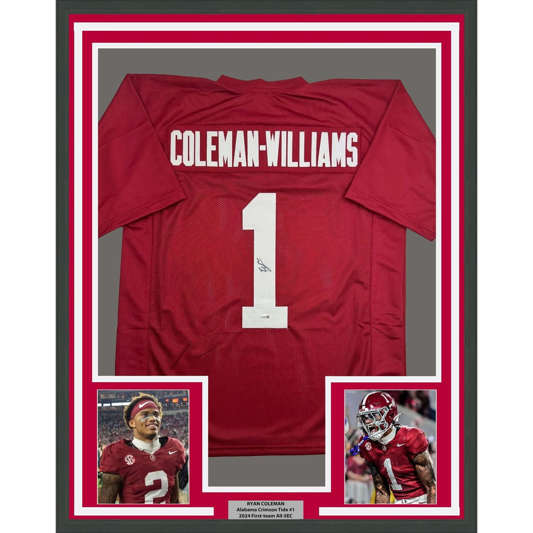 Framed Autographed/Signed Ryan Coleman-Williams 35x39 Red Jersey JSA COA