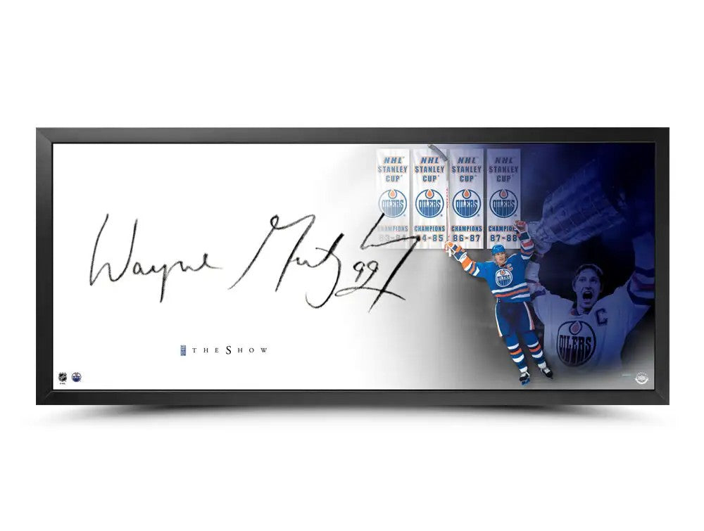 Wayne Gretzky Signed Framed The Show 'Banners' 18x44 Photo Oilers UDA Holo