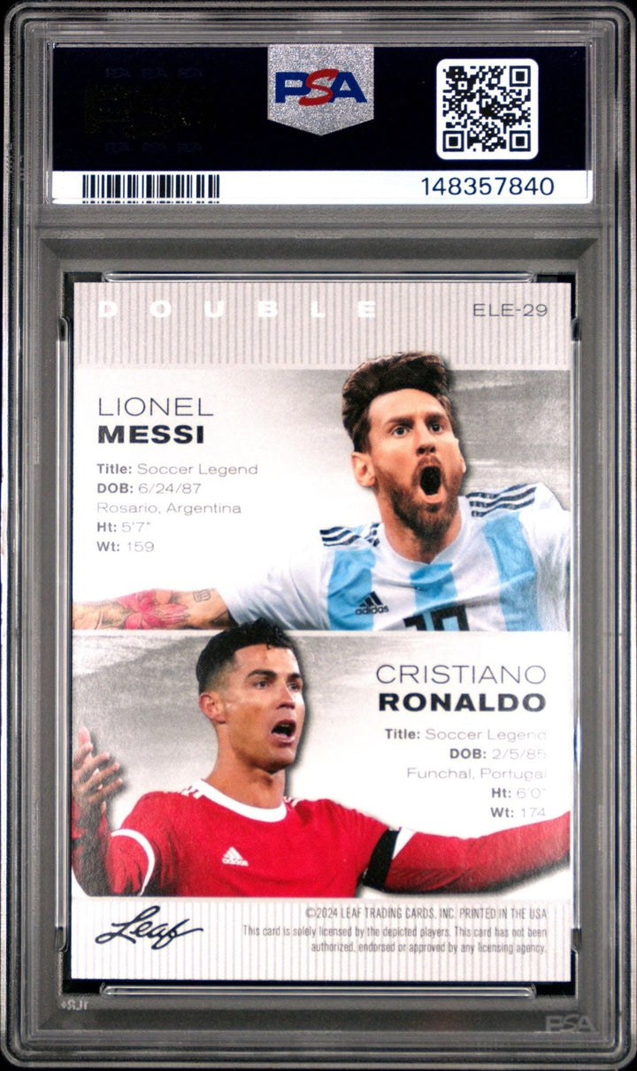 Graded 2024 Leaf Special Lionel Messi Cristiano Ronaldo #ELE29 Card PSA 10