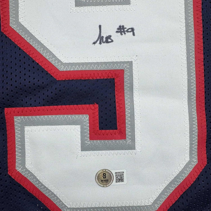Framed Autographed/Signed Kayshon Boutte 35x39 New England Blue Jersey BAS COA