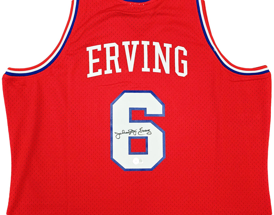 76ers Julius Dr J Erving Auto Red Auth Mitchell Ness 82 Swingman Jersey 2X BAS