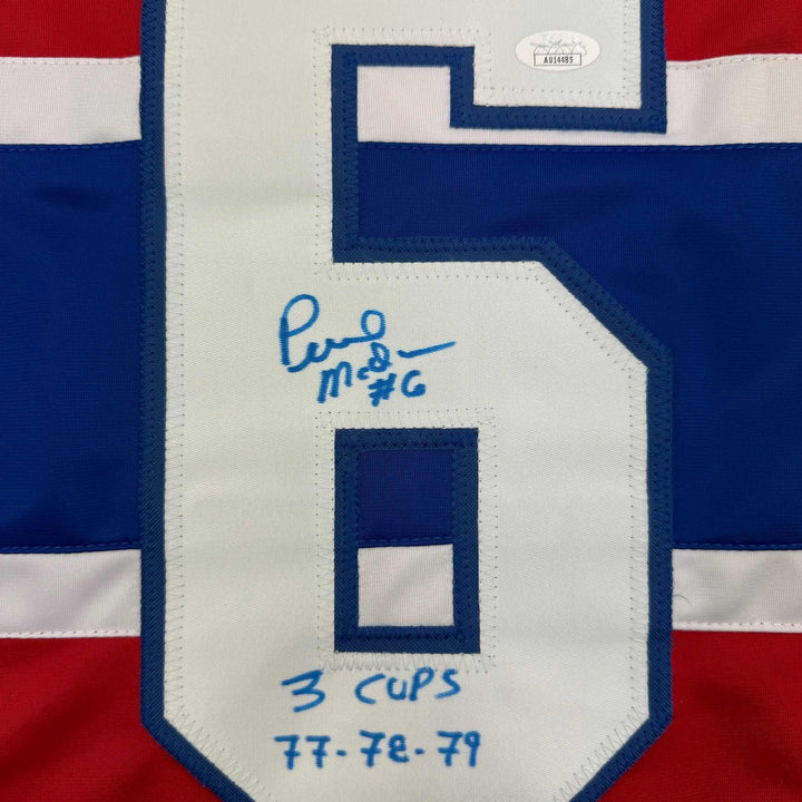 Signed Pierre Mondou 3 Cups 77-78-79 Montreal Red Jersey JSA COA