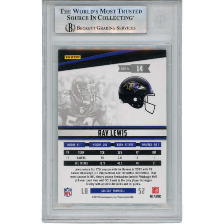 Ray Lewis Autographed/Signed 2012 Rookies & Stars #14 Trading Card Beckett 53060
