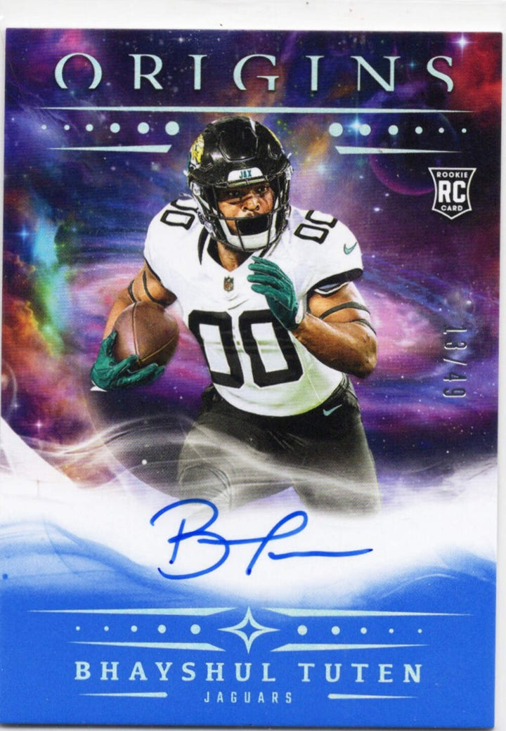 2025 Panini Origins Bhayshul Tuten #RABTU Blue Auto /49 Rookie RC Football Card