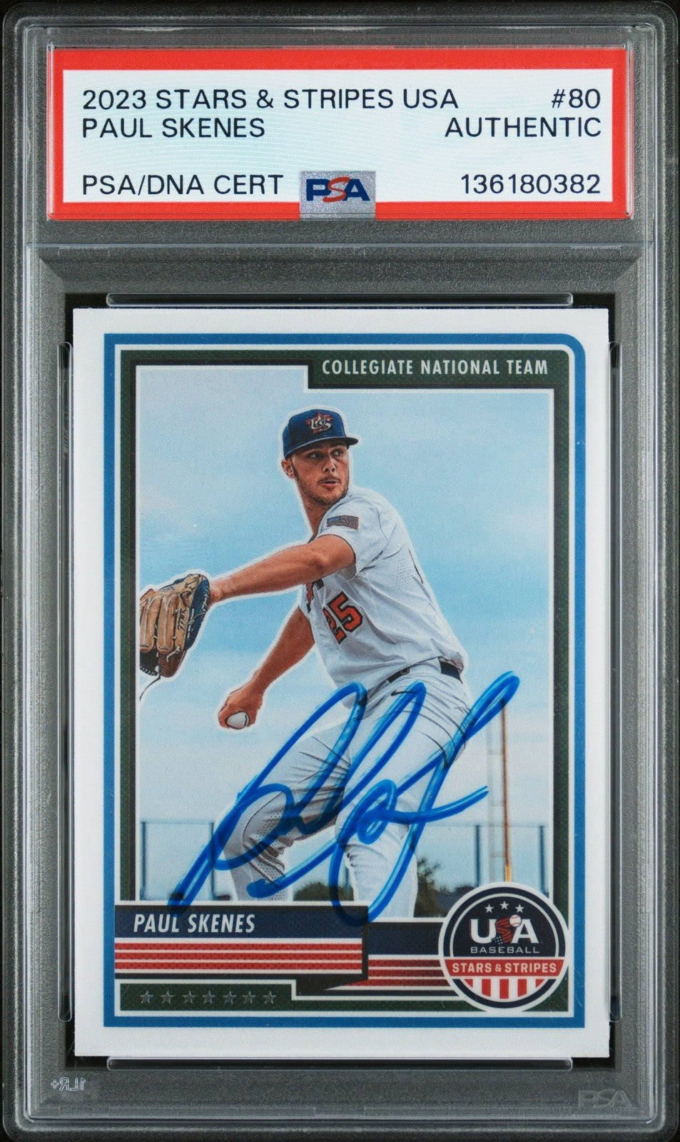 Graded 2023 Stars & Stripes USA Paul Skenes #80 RC Card PSA AUTH Auto