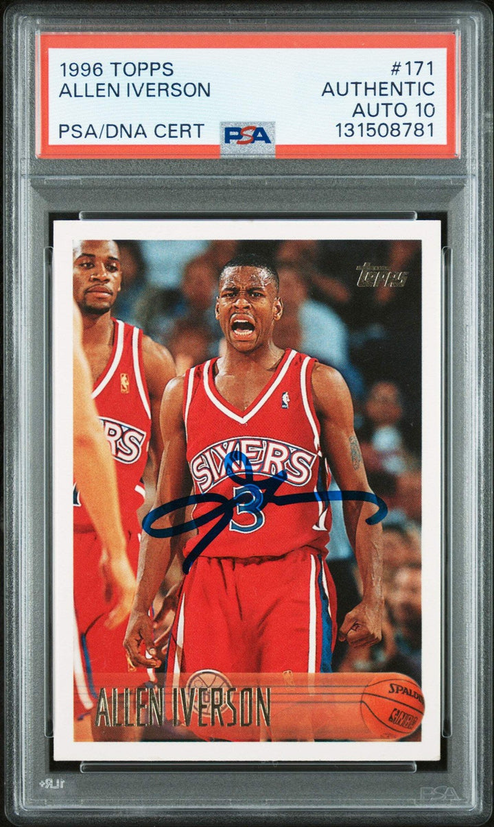 Graded 1996 Topps Allen Iverson #171 Rookie RC Card PSA 10 Auto Grade Gem Mint