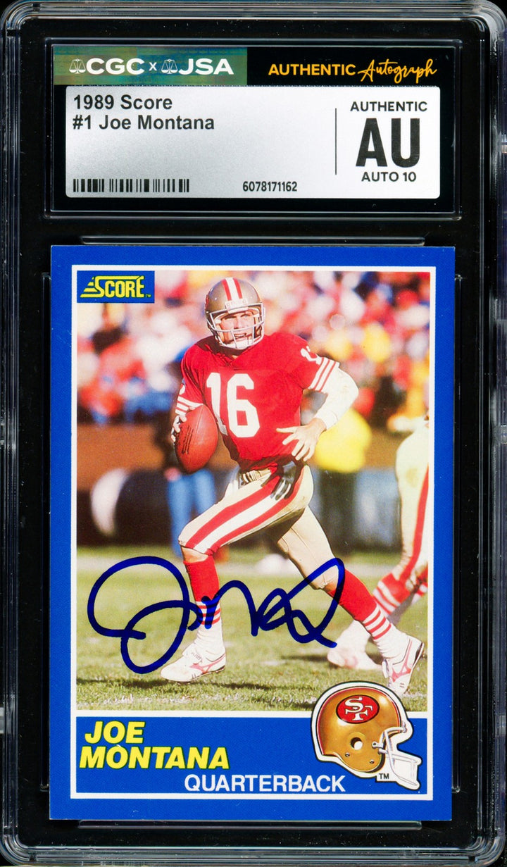 Joe Montana Signed 1989 Score Card 1 San Francisco 49ers Auto GM 10 CGC x JSA
