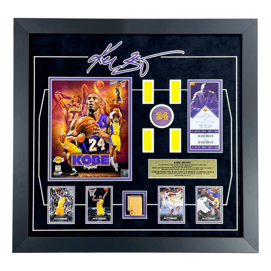 Kobe Bryant Lakers Game Used Ticket, Floor & Last Game Confetti Framed #D/50 COA