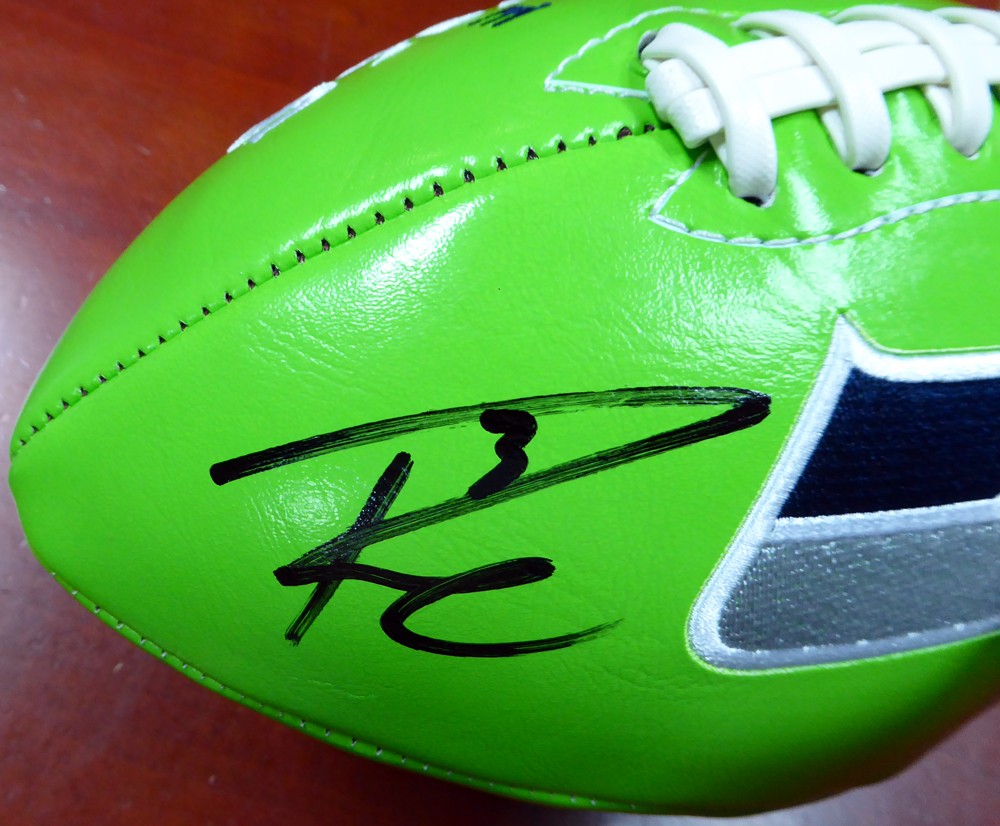 Russell Wilson Signed Green Logo Football Seattle Seahawks RW Holo